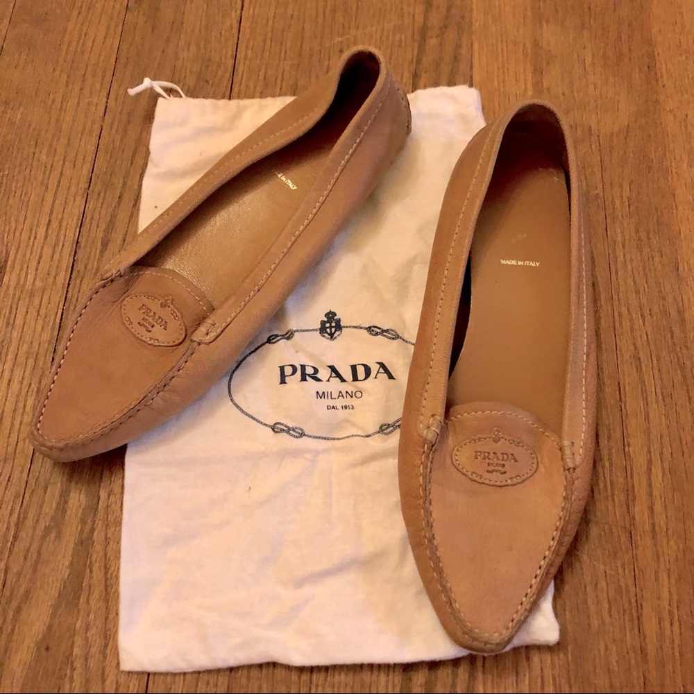 Blush colored Prada driving loafers